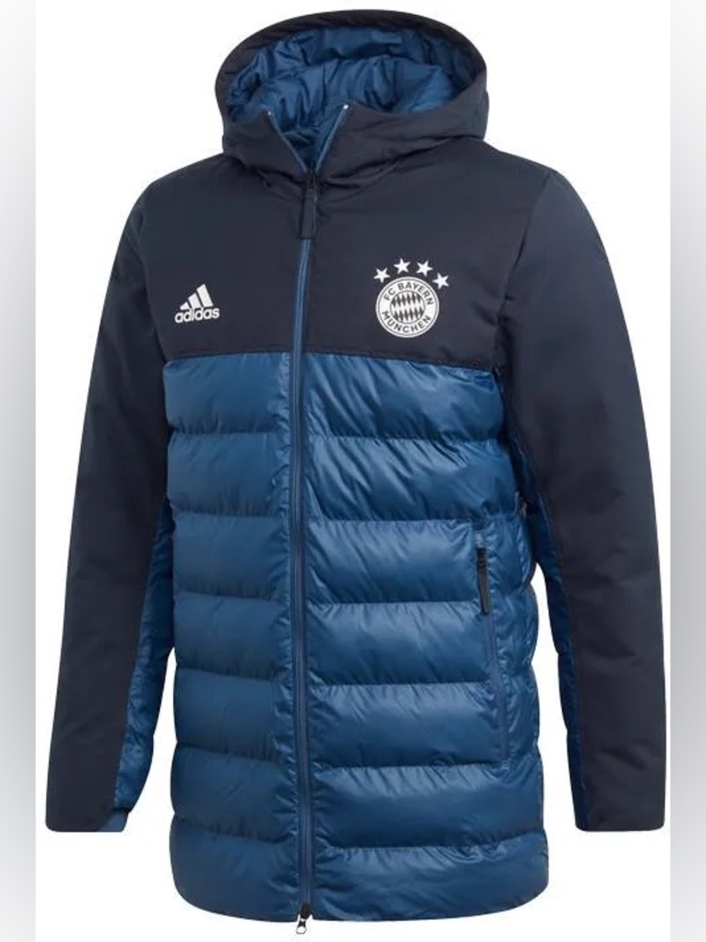 VERY RARE FC Bayern München Adidas Quilted Hooded Jacket Navy T-Mobile Qatar